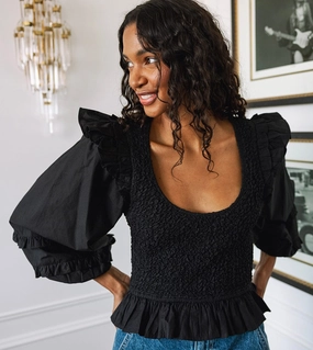 Veronika Blouse | Black EcoCertified WaterResistantCoating Basic Long Sleeve Veronika Blouse | Black