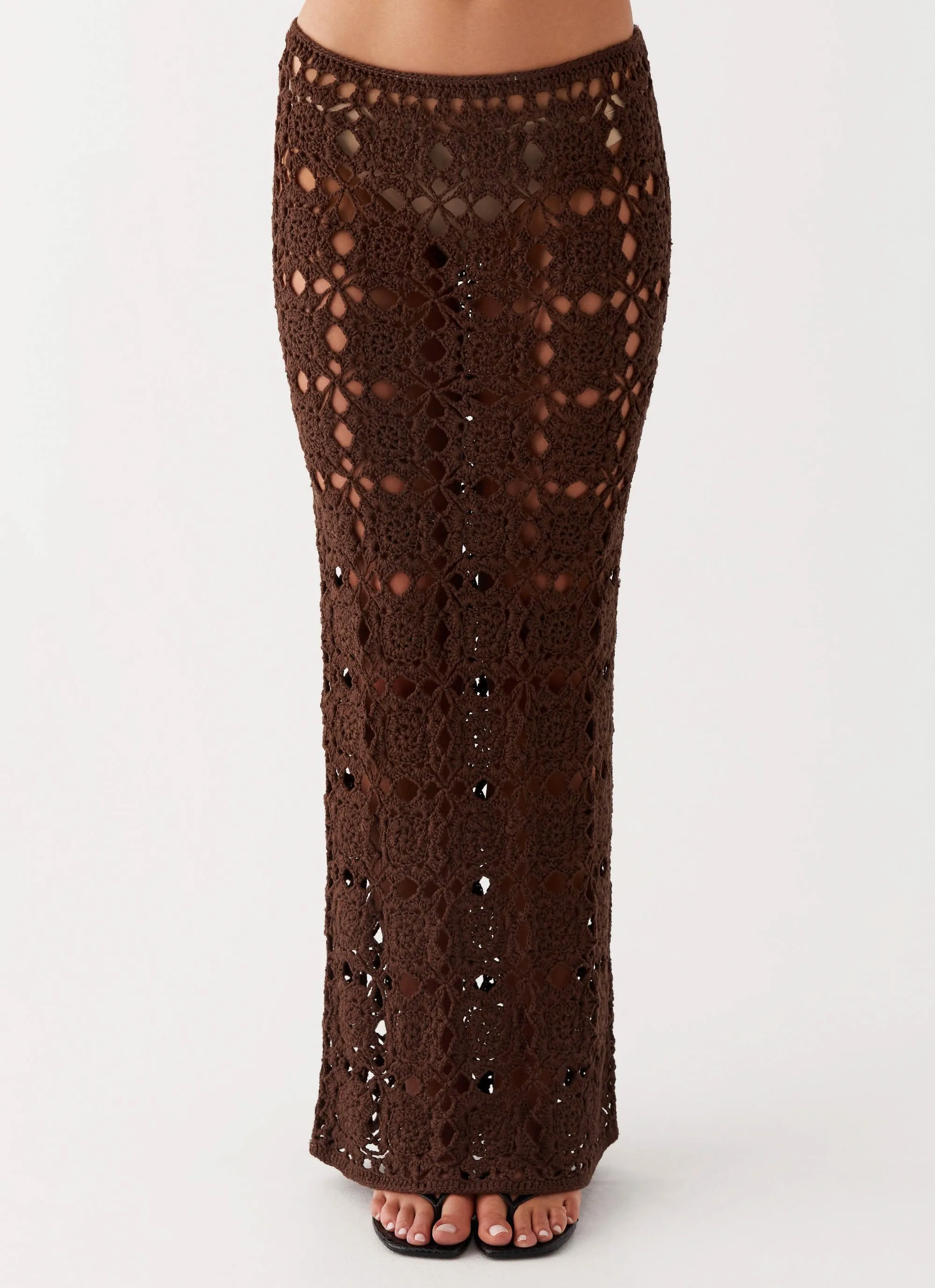Sorrentino Crochet Maxi Skirt - Chocolate Flexible Waist