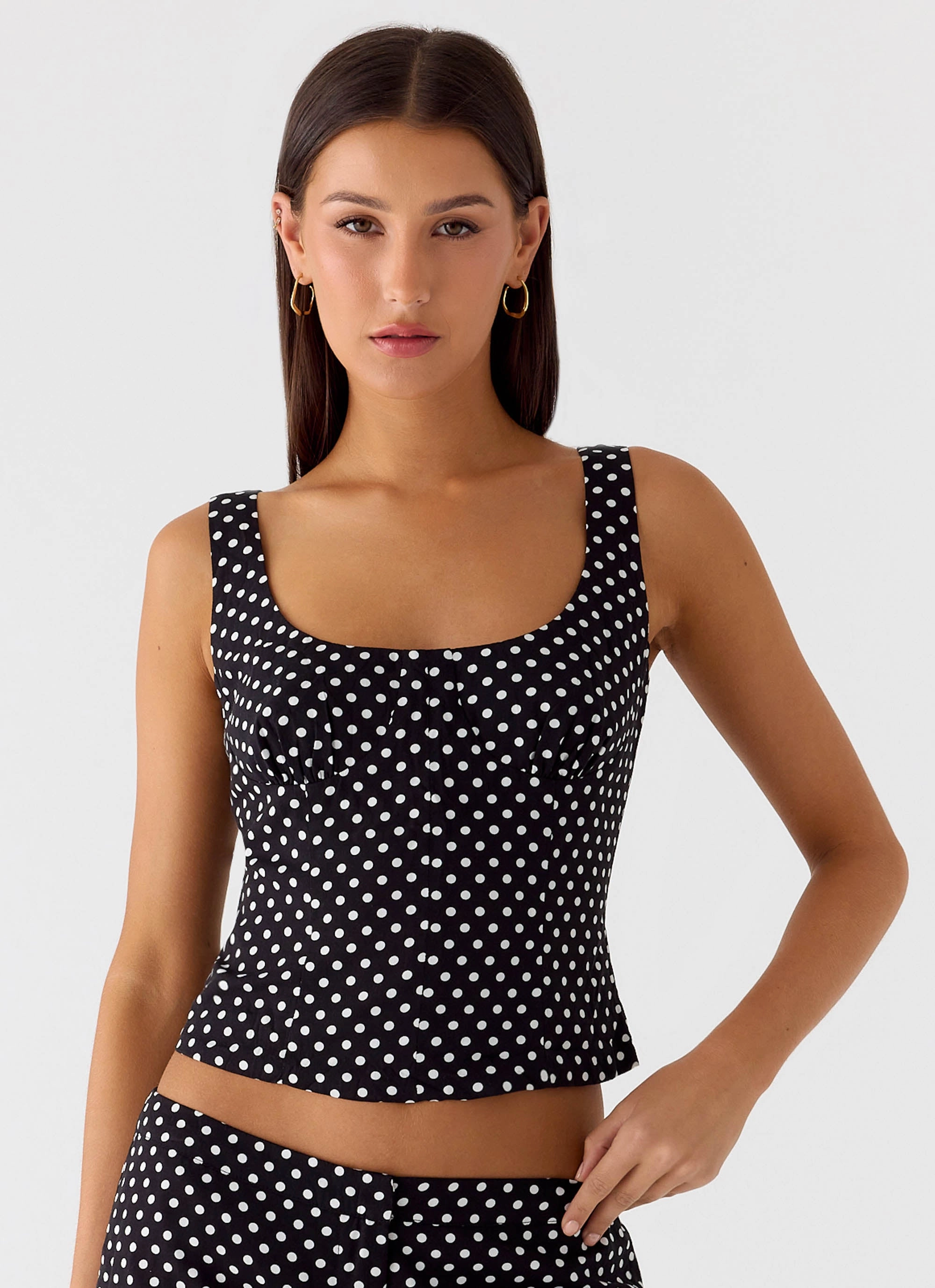 NonRestrictive Fit LowProfileSeams Coastline Bustier Top - Black Polkadot