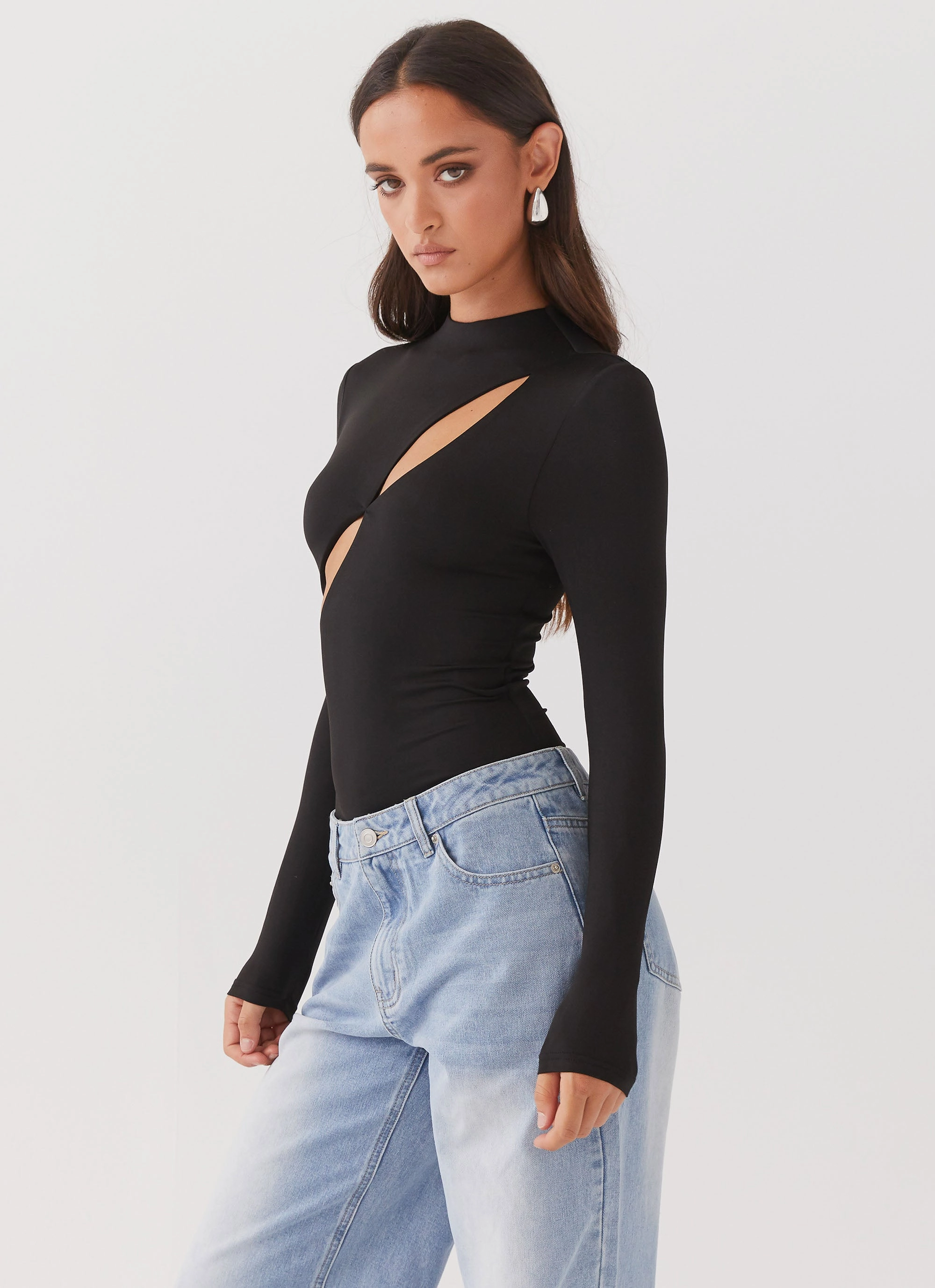 Seamless Construction Design Special Affair Long Sleeve Bodysuit - Black