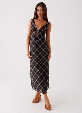 Versatile Units Gianna Midi Dress - Taupe Check Neutral Finish Gianna Midi Dress - Taupe Check