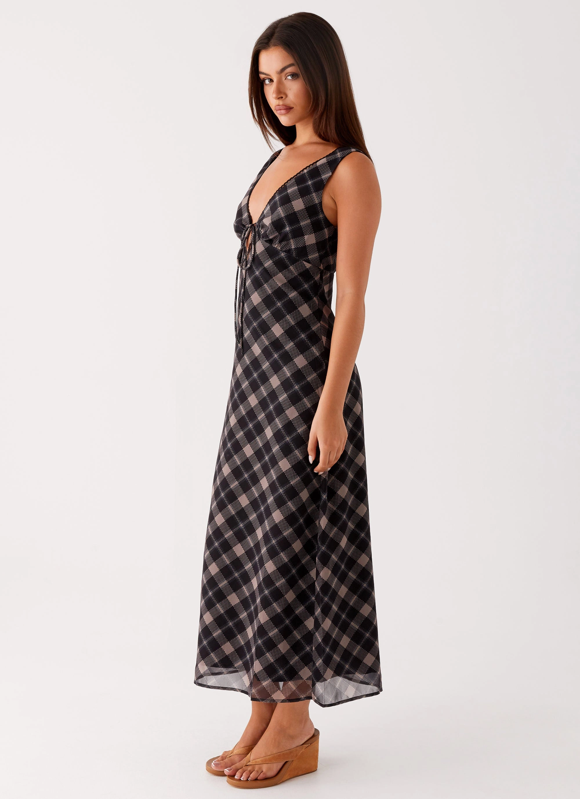 Gianna Midi Dress - Taupe Check Comfy Flex