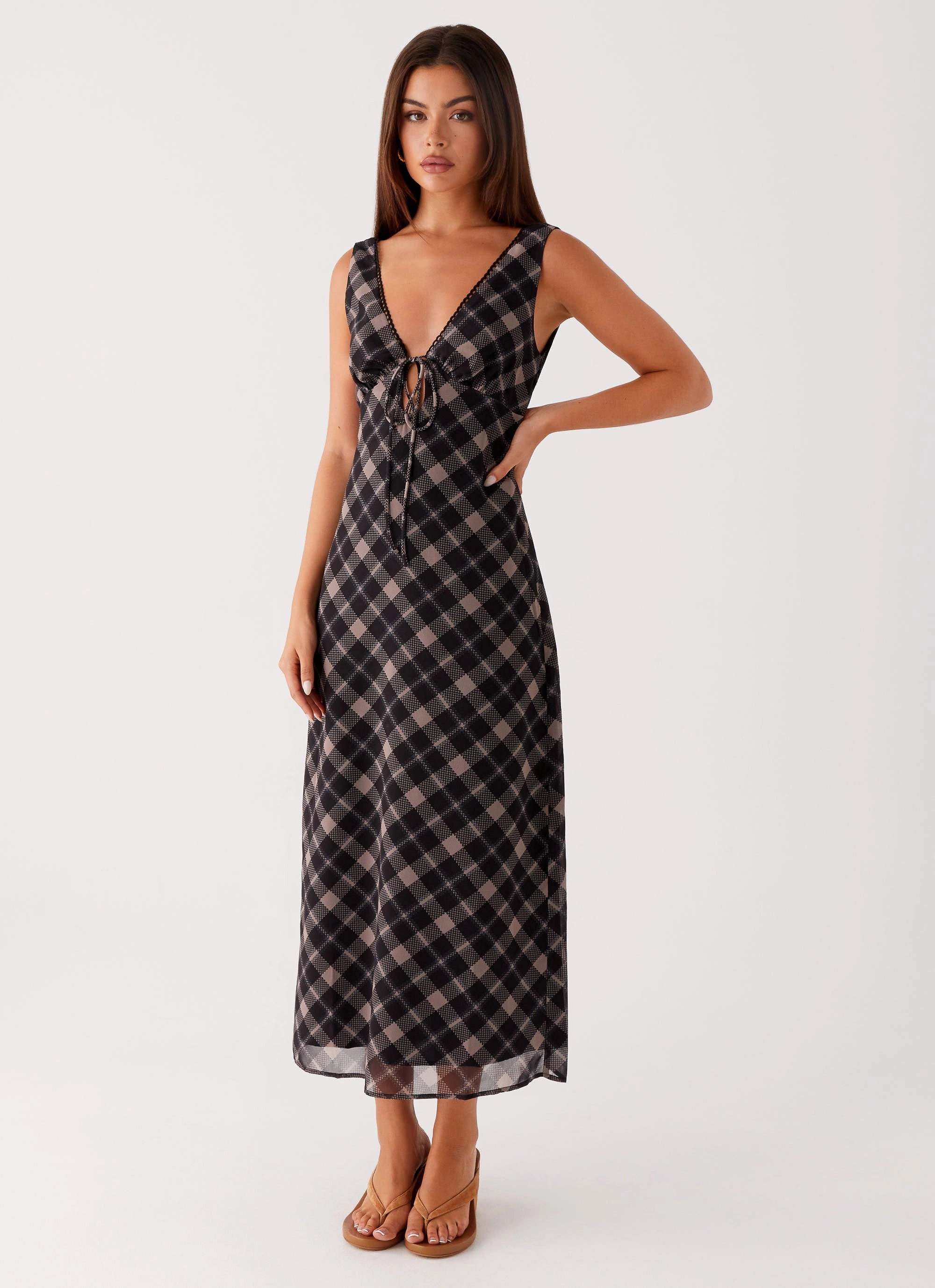 Gianna Midi Dress - Taupe Check Cozy Layers Neat Finish