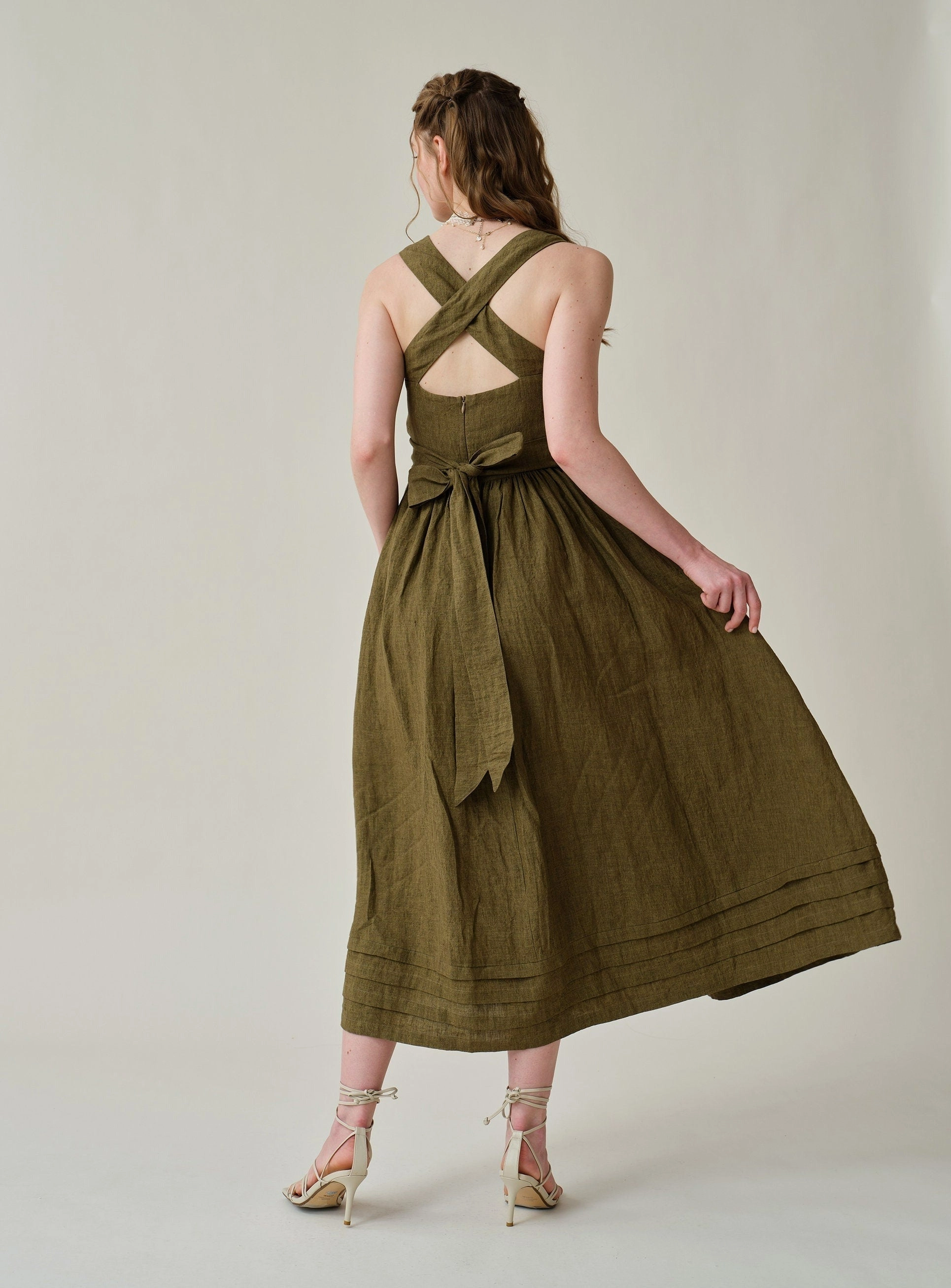 Vetiver 23 | cross back linen dress Neutral Tones Soft Touch Texture