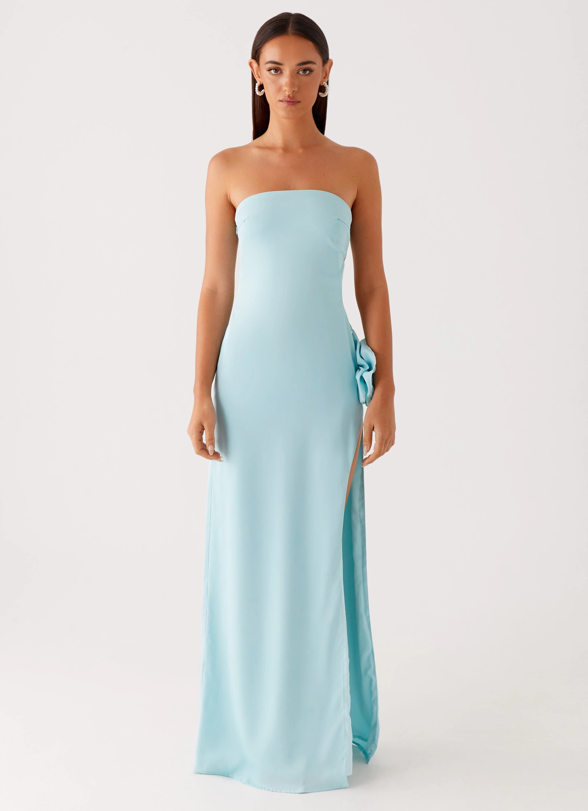 Beaded-Sleeve Fenway Strapless Maxi Dress - Mint