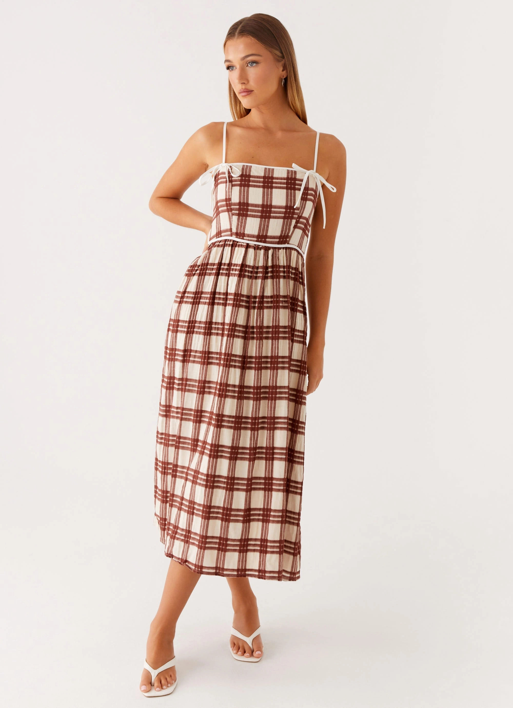 Shyanne Midi Dress - Chocolate Check Natural Silhouette