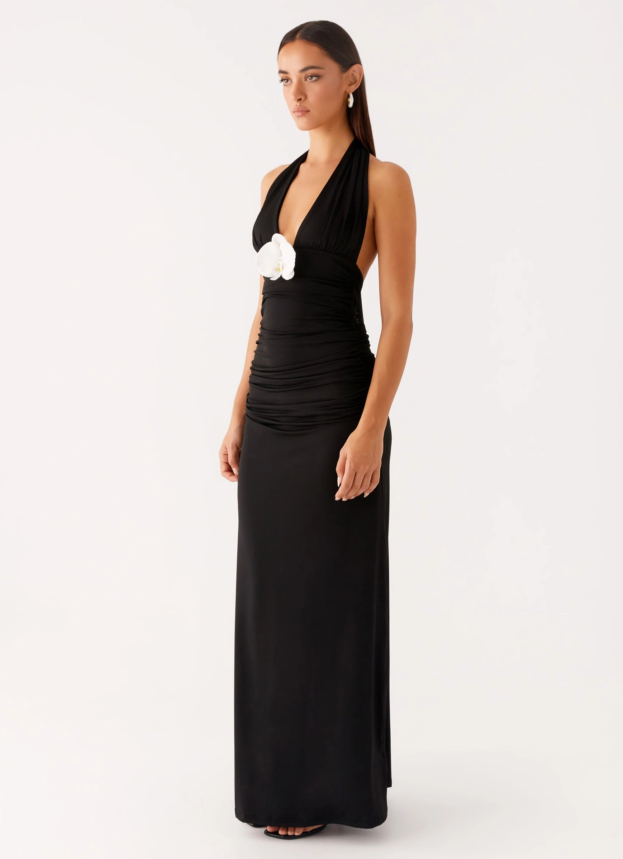 Adalie Halter Neck Midi Dress - Black Easy Go Elegant knee-length dress