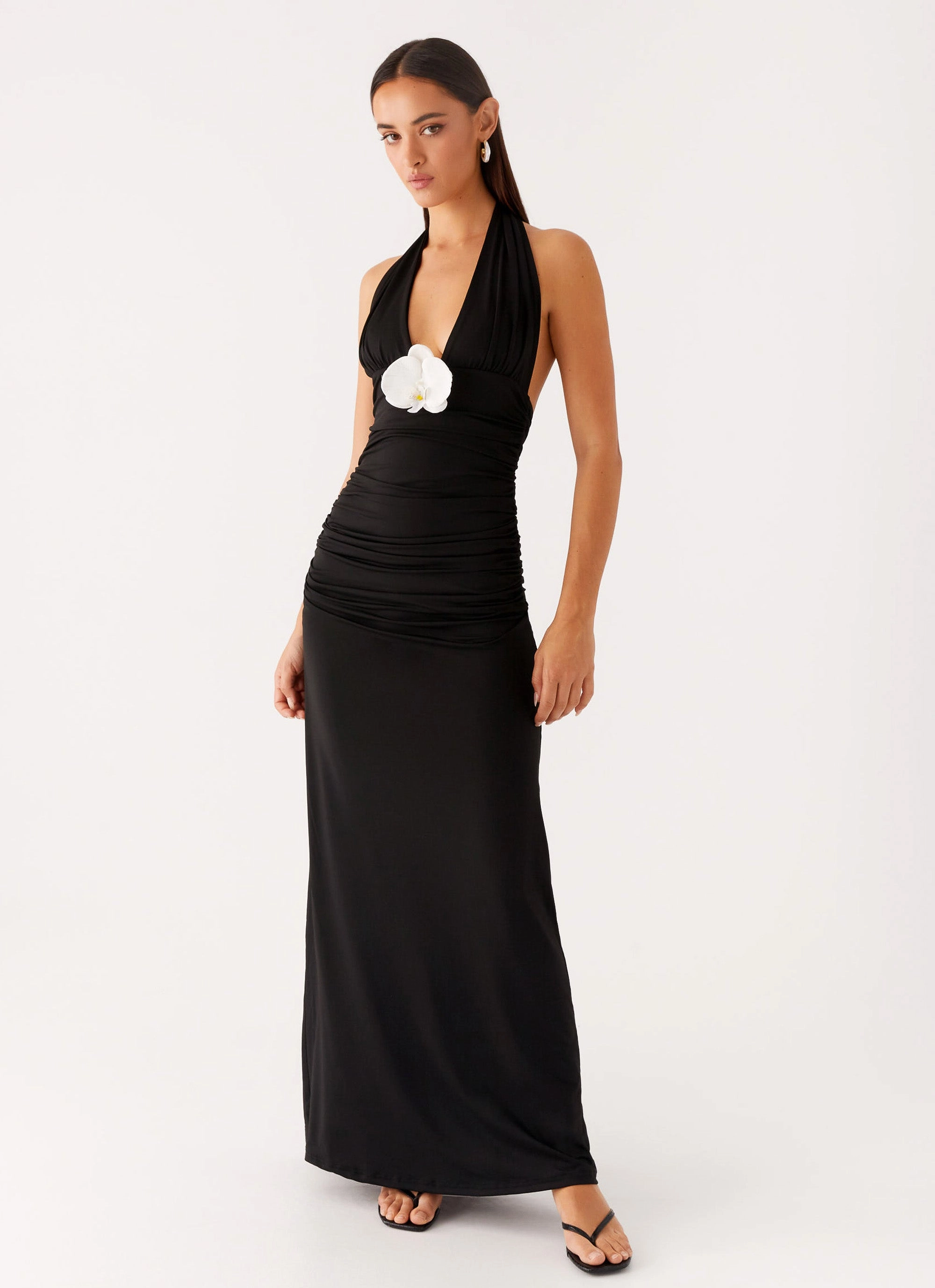 Adalie Halter Neck Midi Dress - Black Built-In-Slip