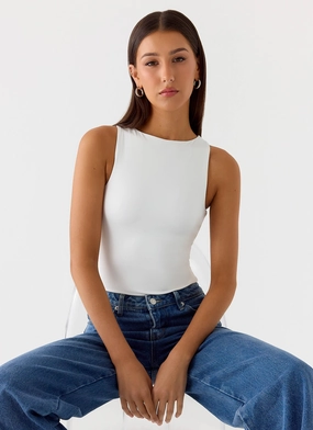 Vincenza Bodysuit - White Quick Dry Coating Low Profile Collar Lightweight Layering Option Vincenza Bodysuit - White