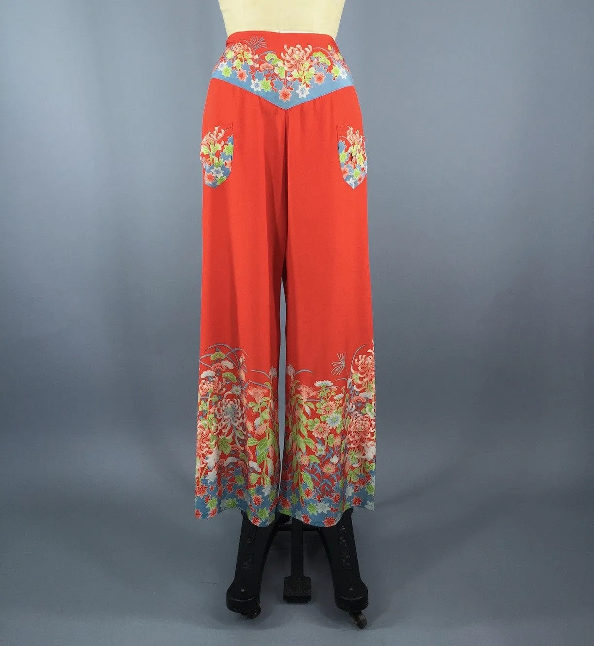 Vintage 1930s Silk Pajamas / Chinoiserie Art Deco