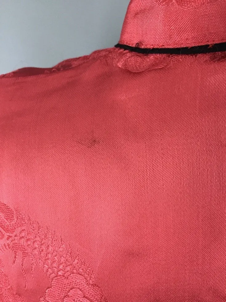 Vintage 1930s Silk Pajamas Set / Rose Red & Black Asian /  Fits L to XXL