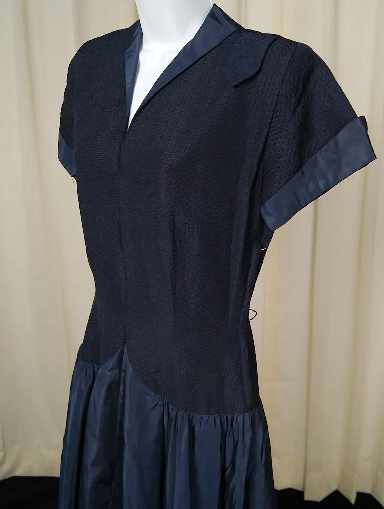 Vintage 1950s Navy Blue Drop Waist Dress