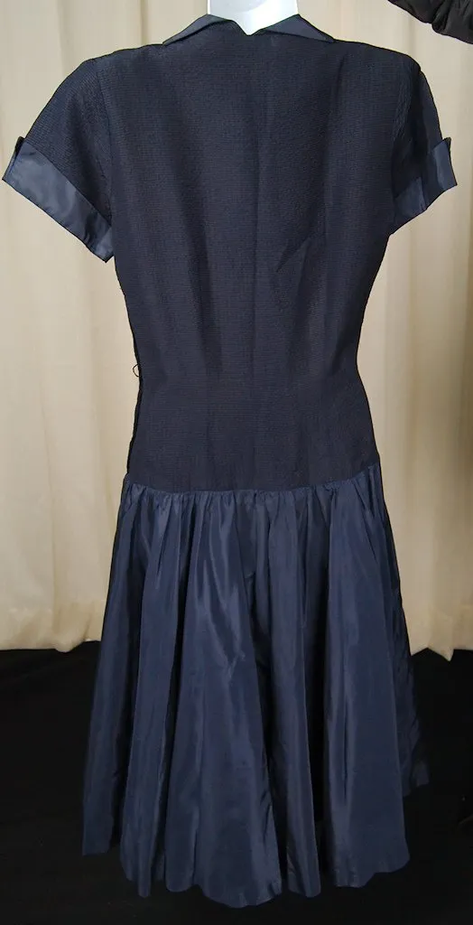 Vintage 1950s Navy Blue Drop Waist Dress