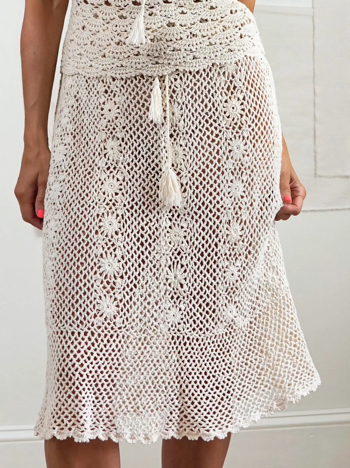 Vintage Crochet Peasant Top Skirt Set