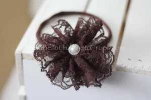 Vintage Lace Flower Headband Brown