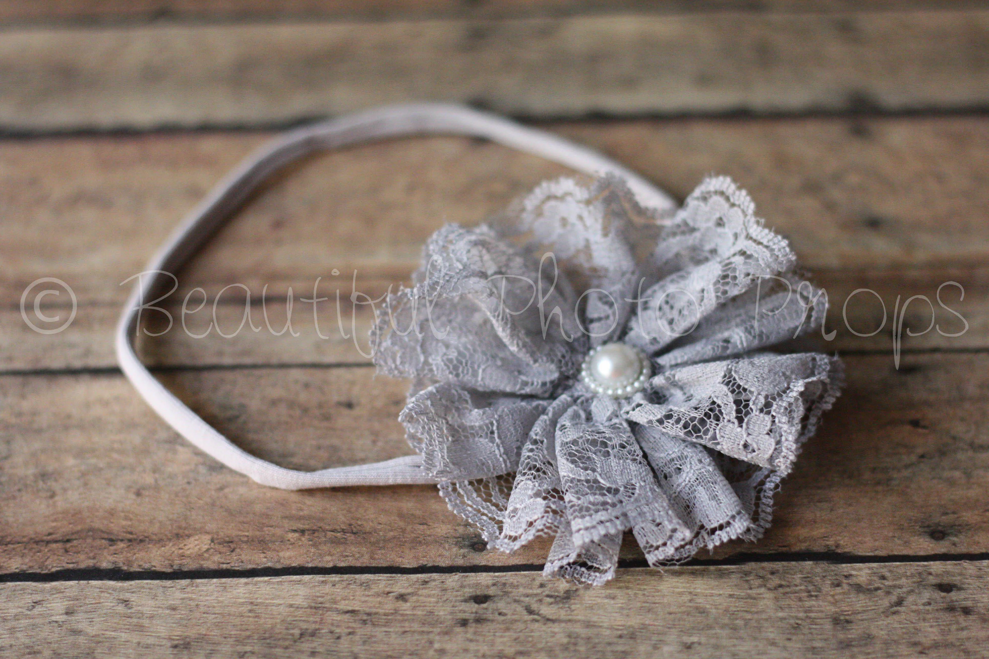 Vintage Lace Flower Headband Gray