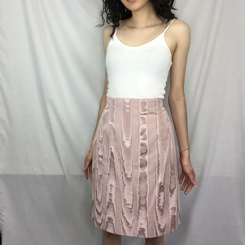 Vintage Nina Ricci Pink Moire Taffeta Lace Up 2 Piece Suit Dress Set | Size L