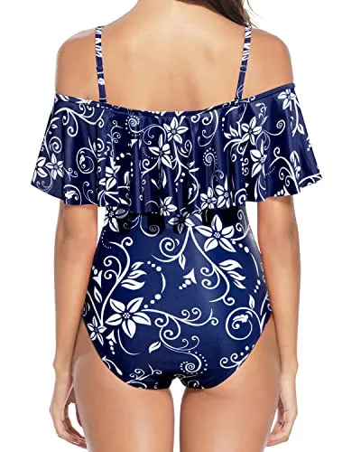 Vintage Ruffle One Piece Swimsuits for Women Off Shoulder Swimwear