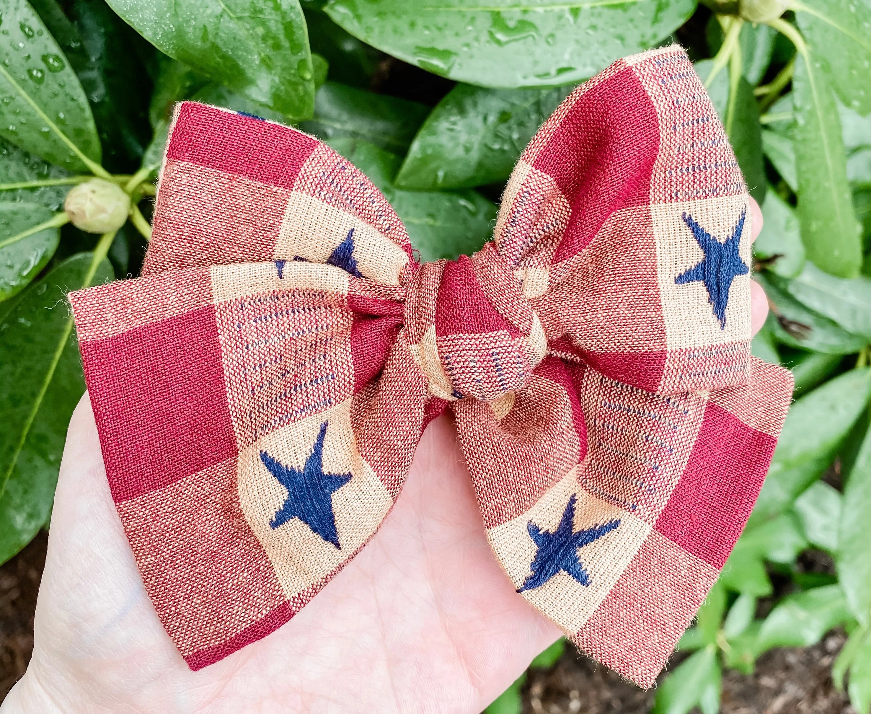 Vintage Star Hand Tied Fabric Bow Headband | Hair Clip
