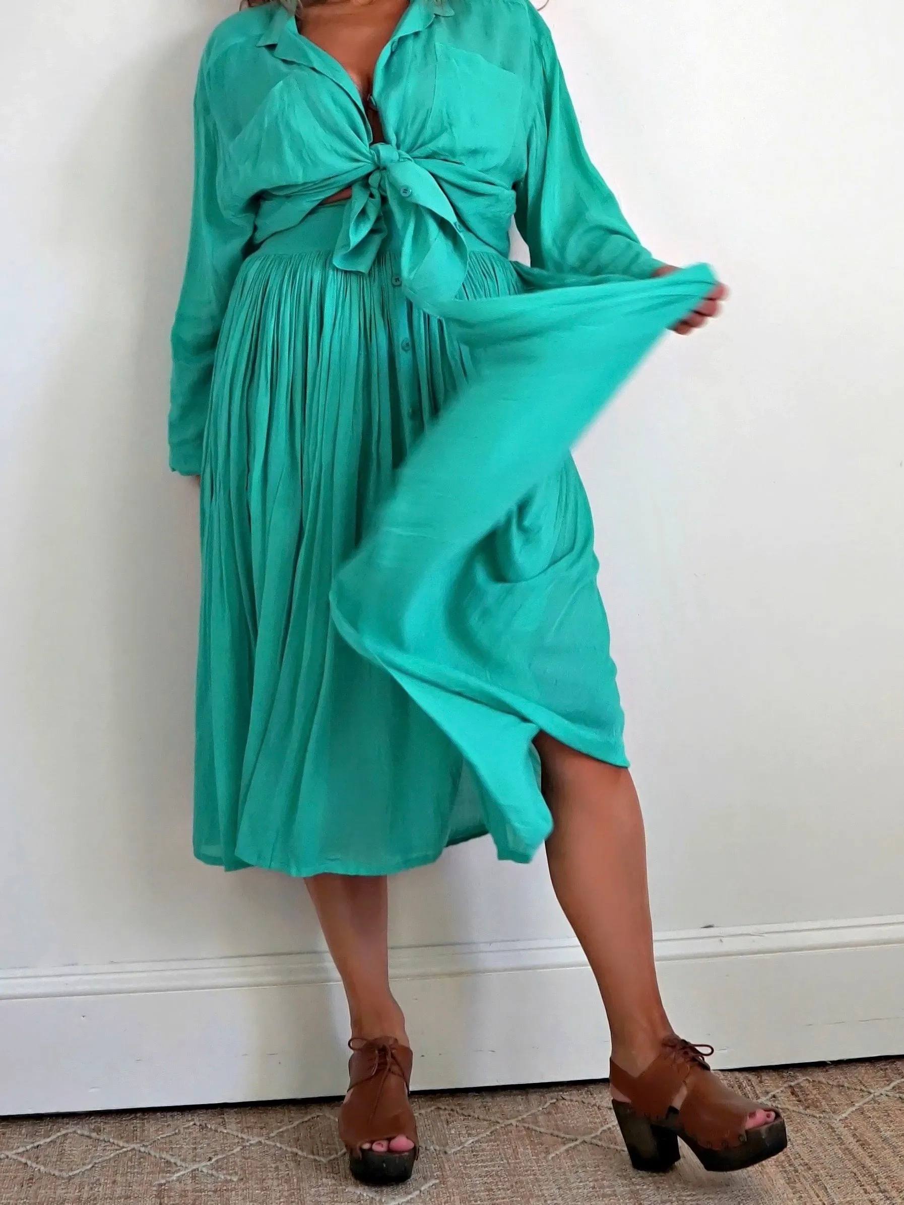 Vintage Teal Green Top   Skirt Set