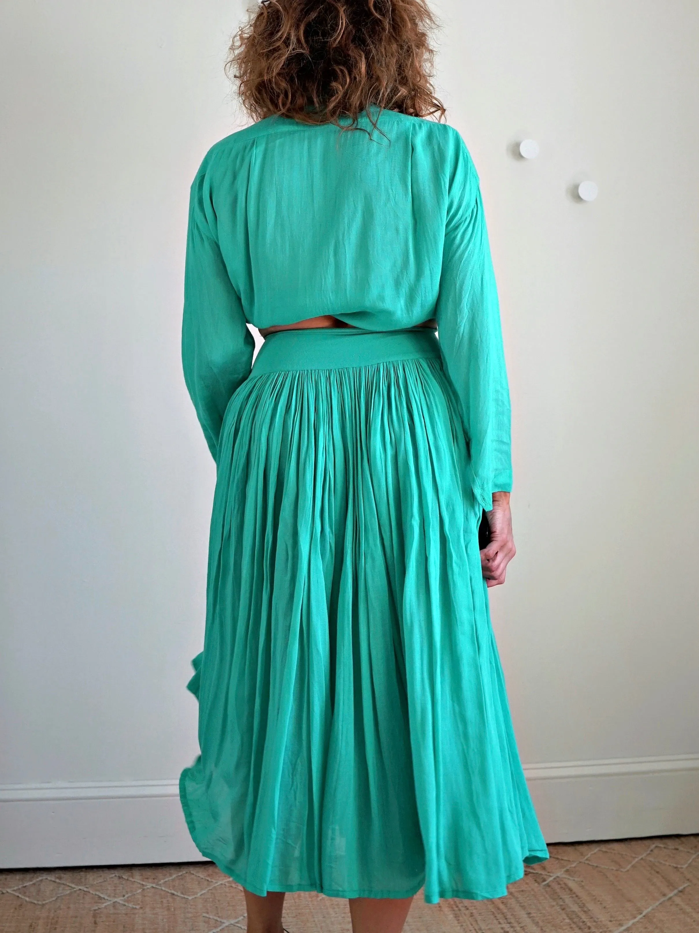 Vintage Teal Green Top   Skirt Set