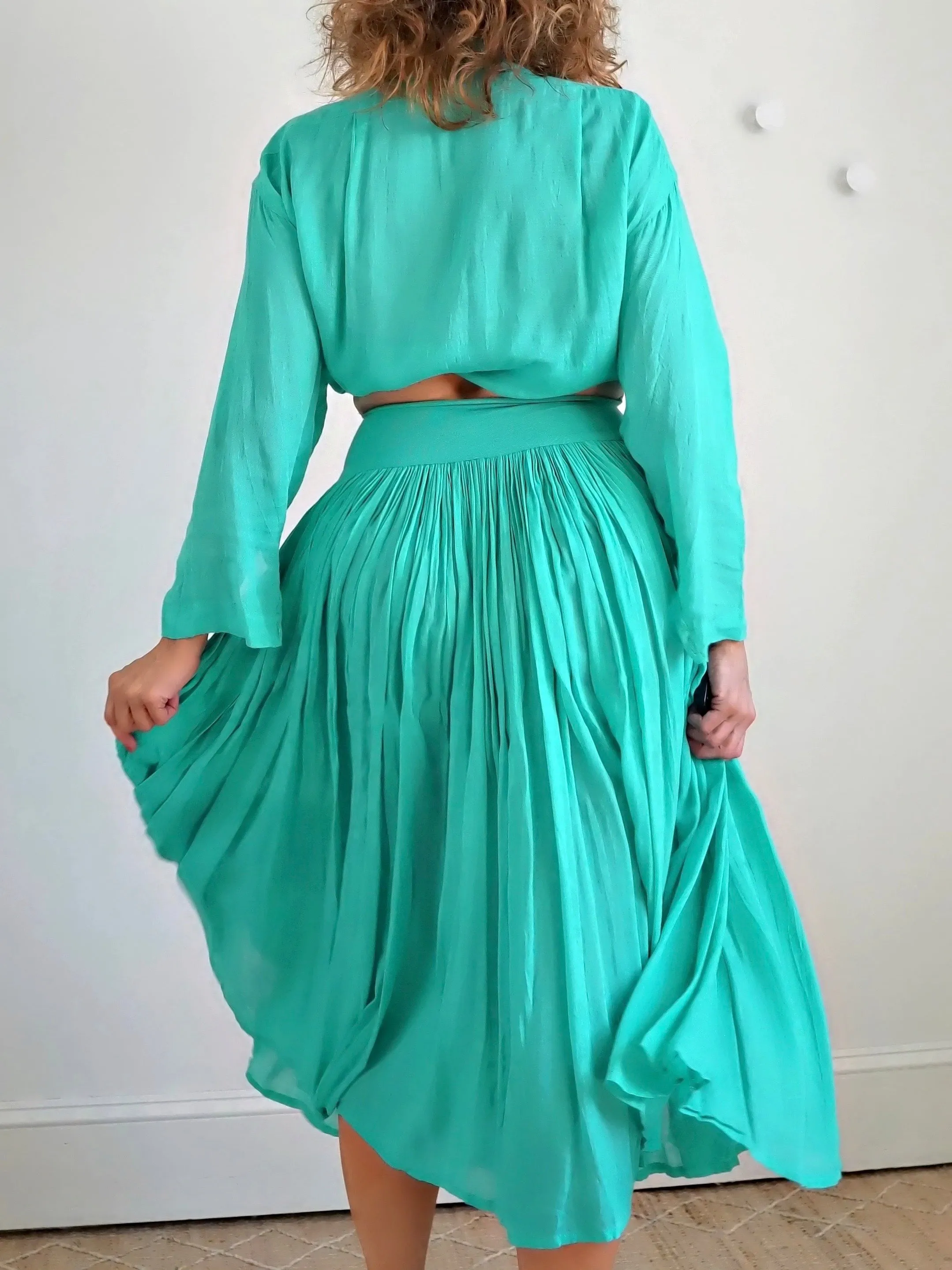 Vintage Teal Green Top   Skirt Set