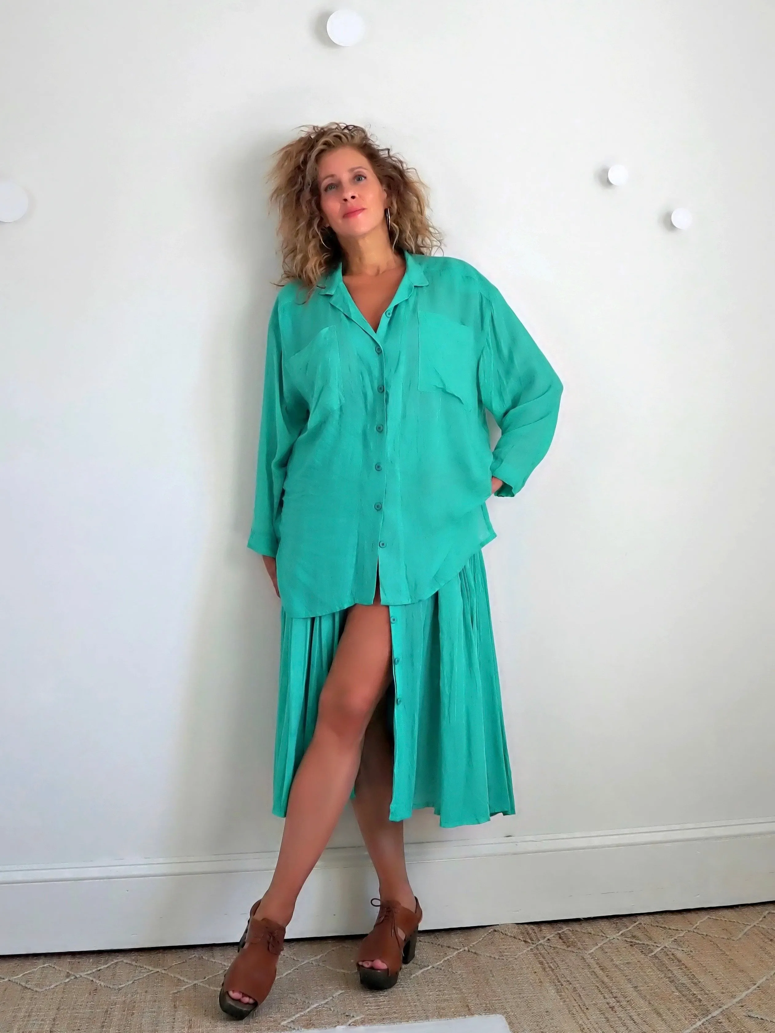 Vintage Teal Green Top   Skirt Set