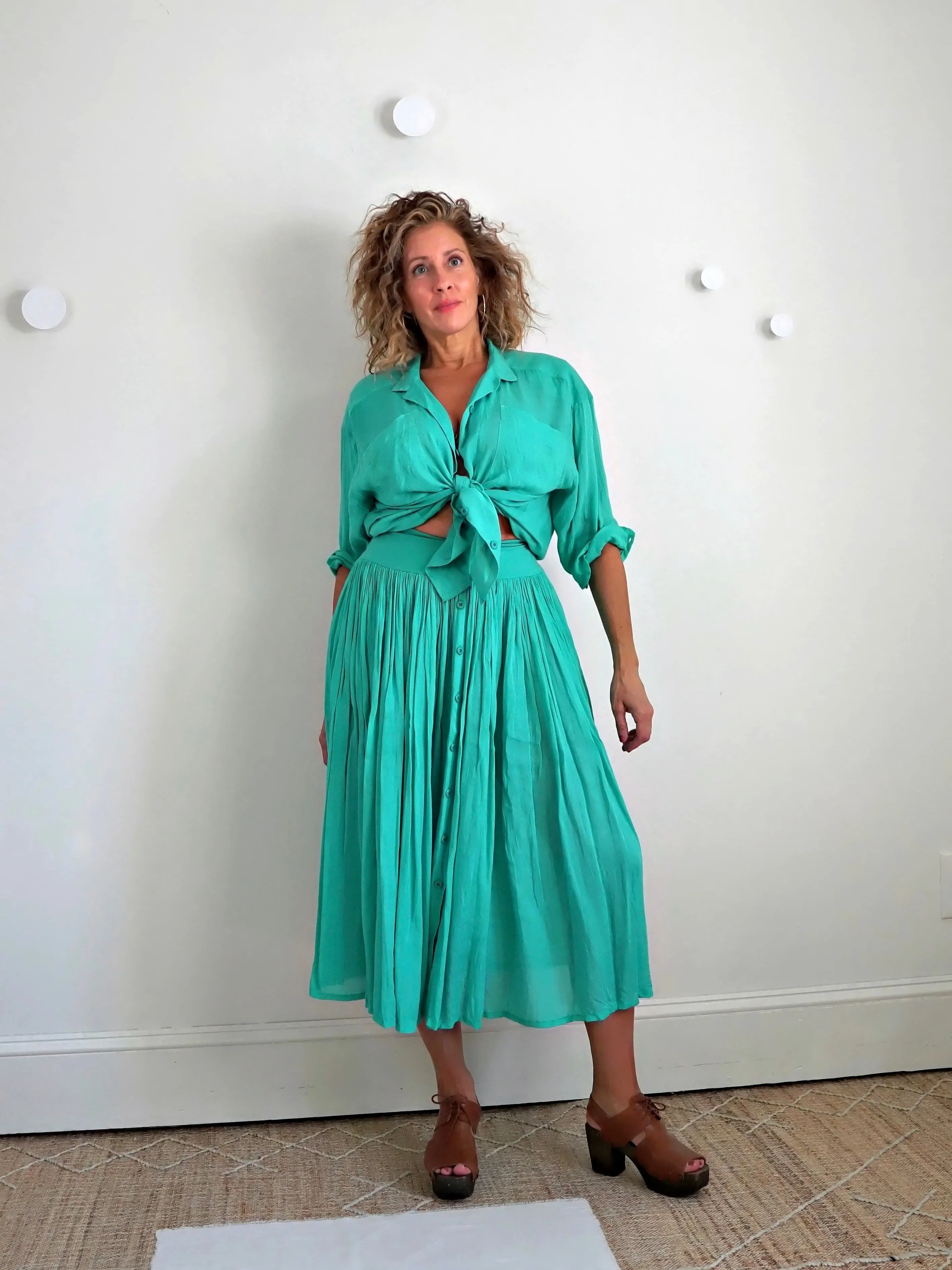 Vintage Teal Green Top   Skirt Set