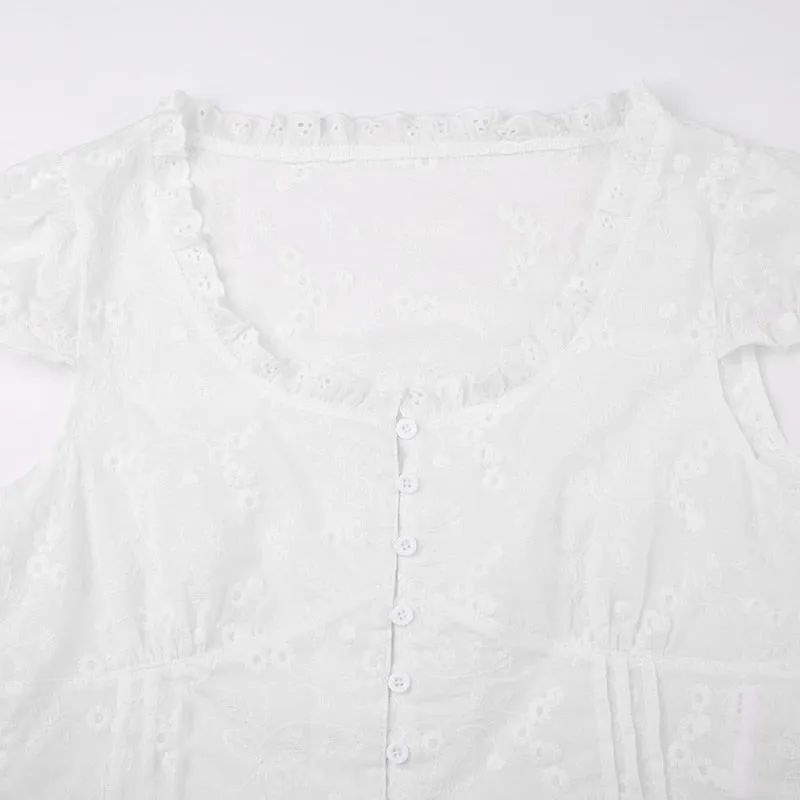 Vintage White Buttons Frills Cropped Top