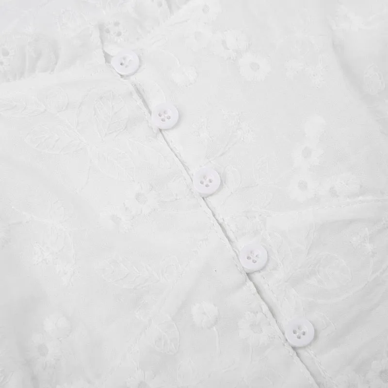 Vintage White Buttons Frills Cropped Top