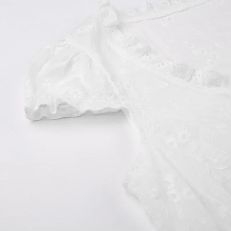 Vintage White Buttons Frills Cropped Top