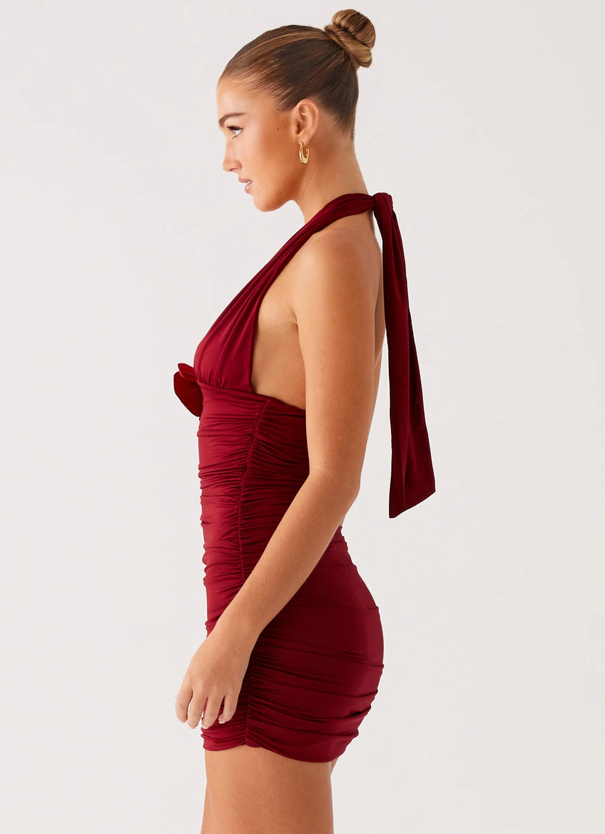 Weekend Fresh Abelia Halter Mini Dress - Maroon