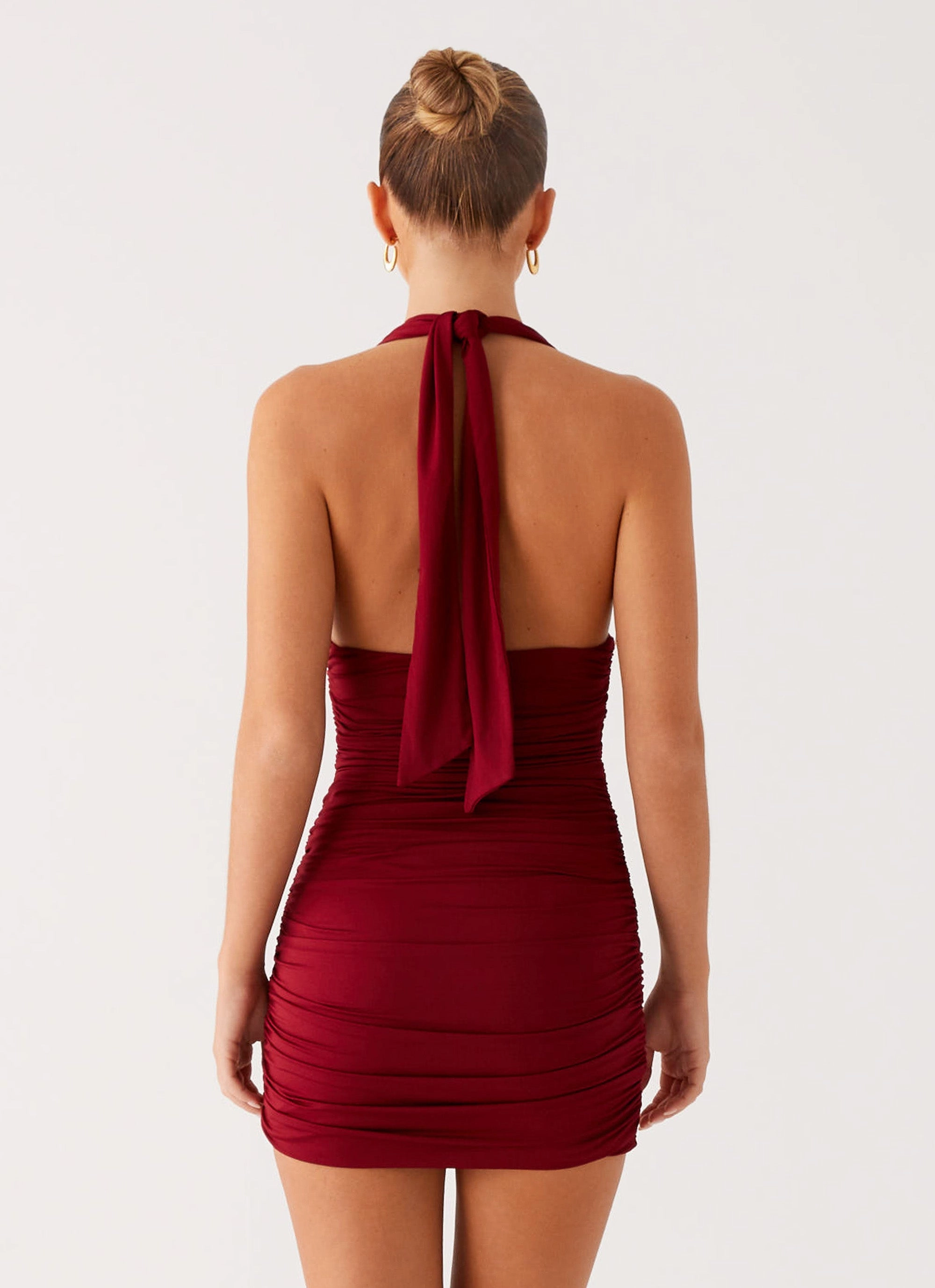 Abelia Halter Mini Dress - Maroon Noble Glow