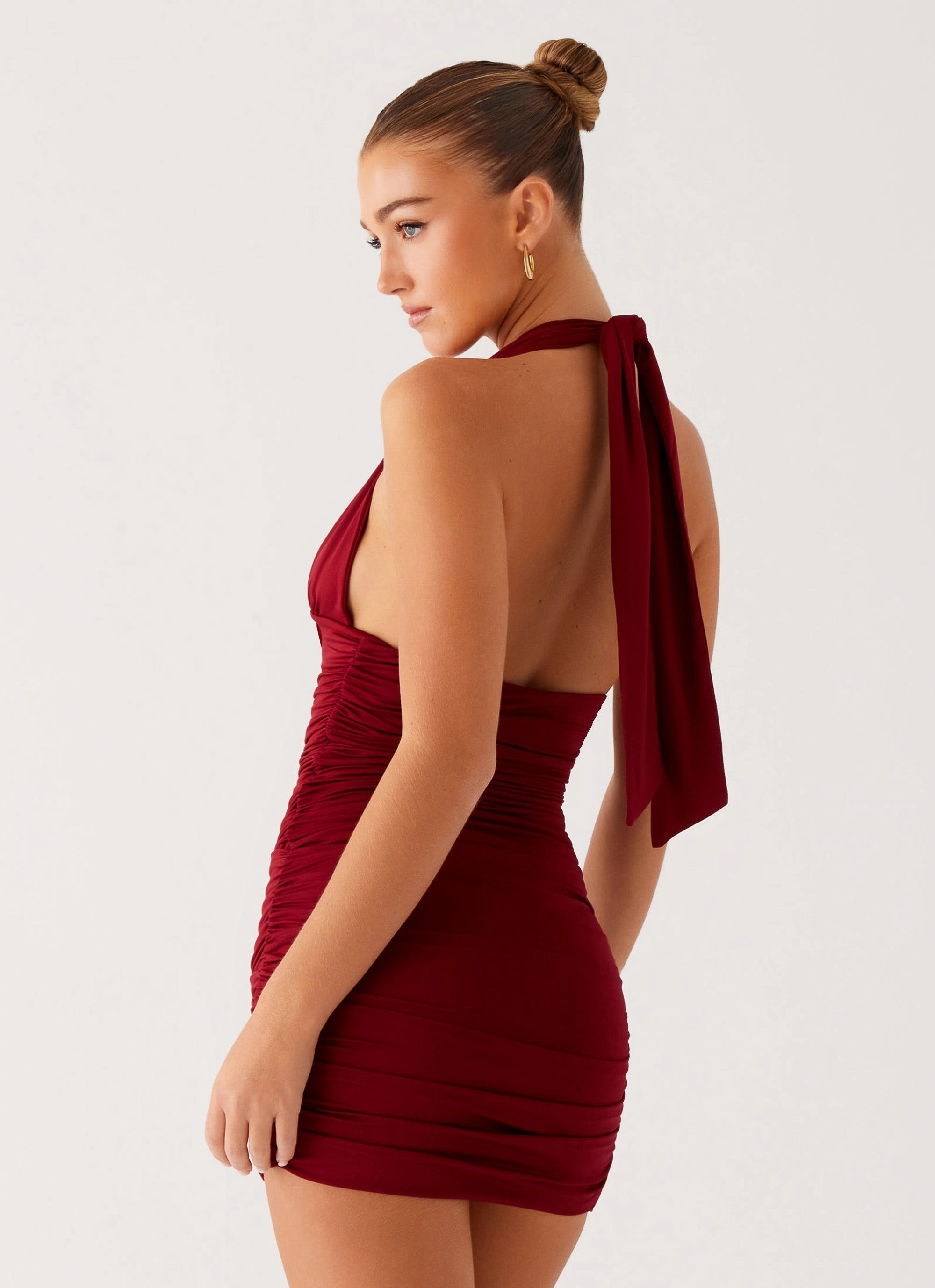 Comfortable Waistband Abelia Halter Mini Dress - Maroon
