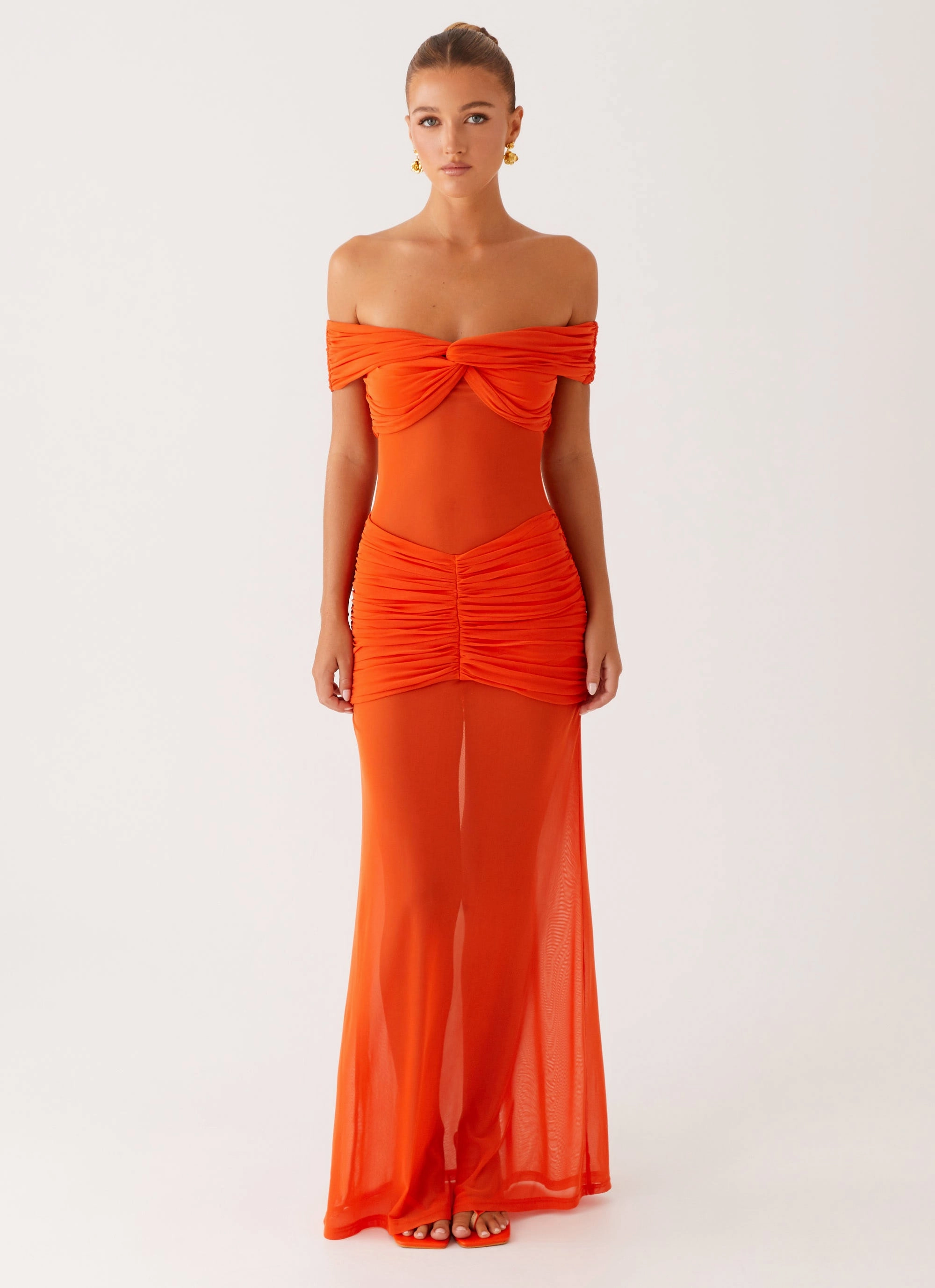Mid Season Cool Season Charming Off Shoulder Maxi Dress - Orange