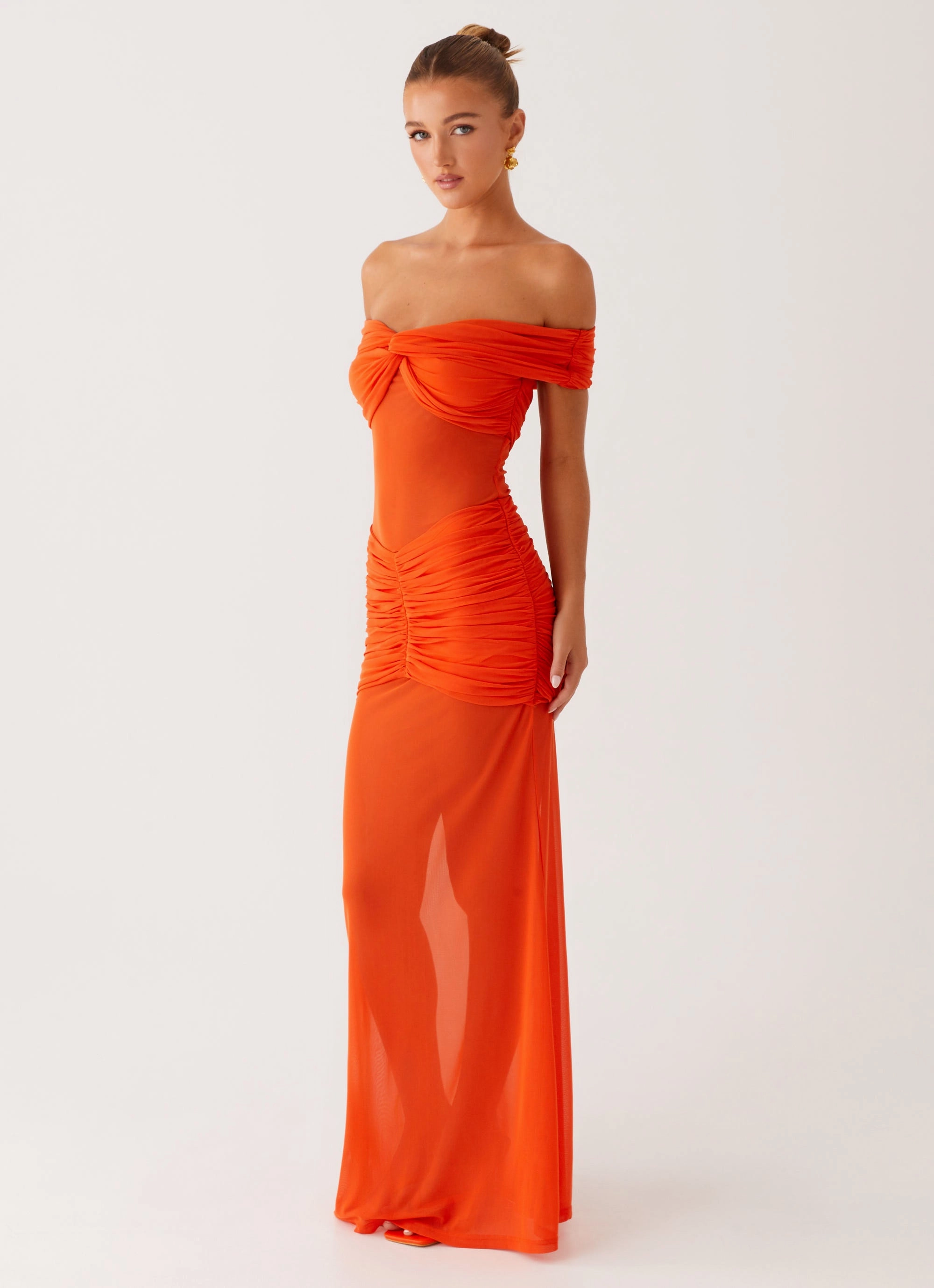 Charming Off Shoulder Maxi Dress - Orange Relaxed and Elegant
