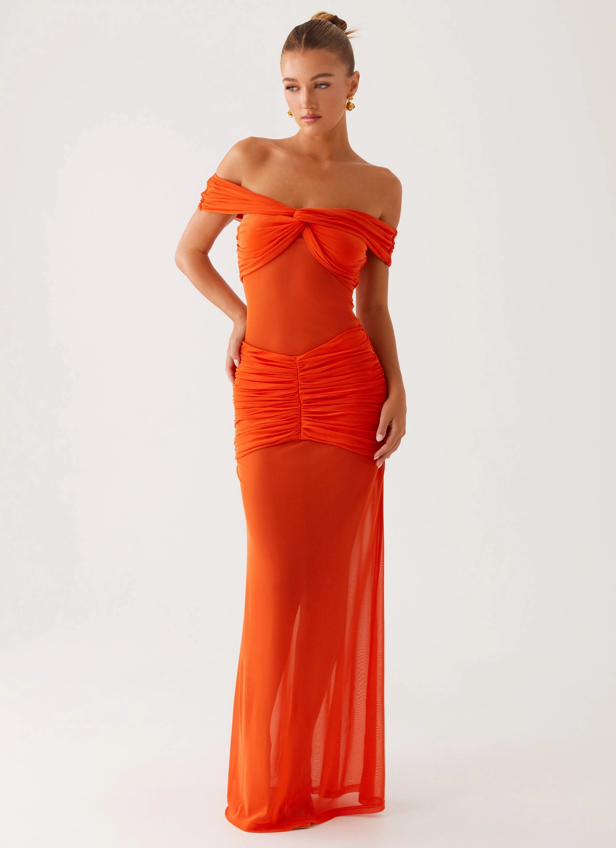 Charming Off Shoulder Maxi Dress - Orange Effortless Fit Design Stylish Design