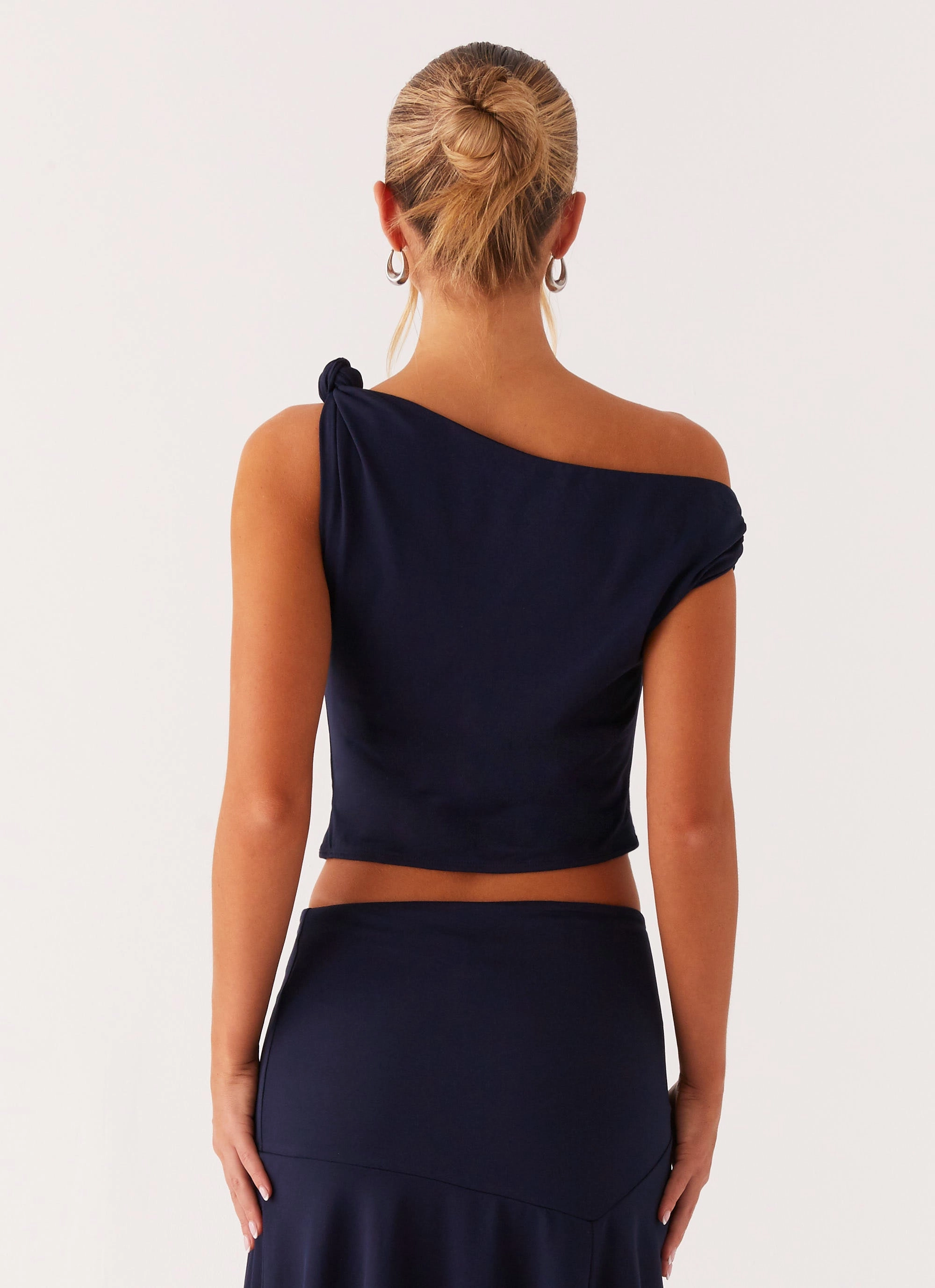 Viola Twist Shoulder Top - Navy Simple Dress