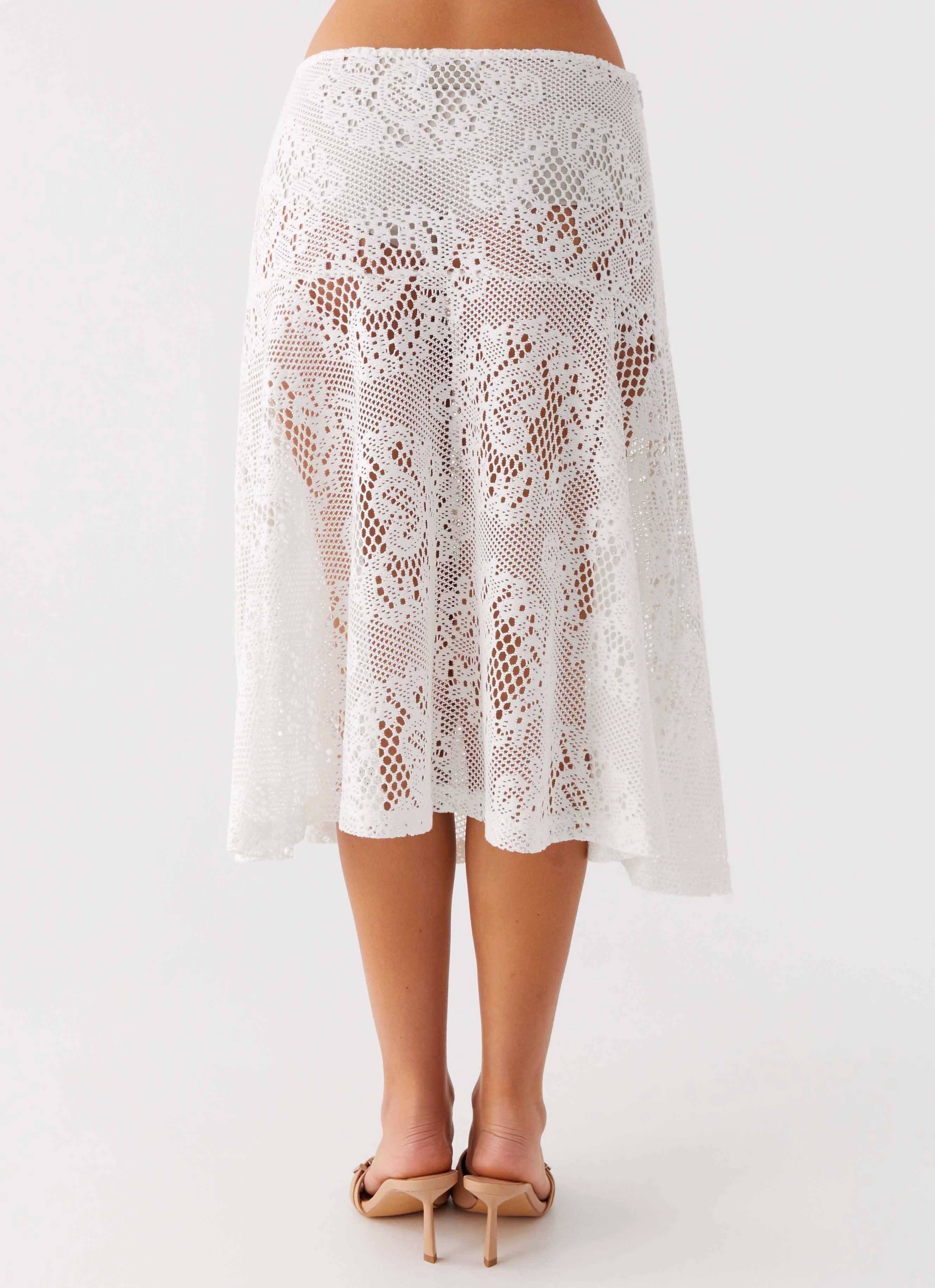 Timeless Style Basic Utility Virelle Lace Midi Skirt - Ivory