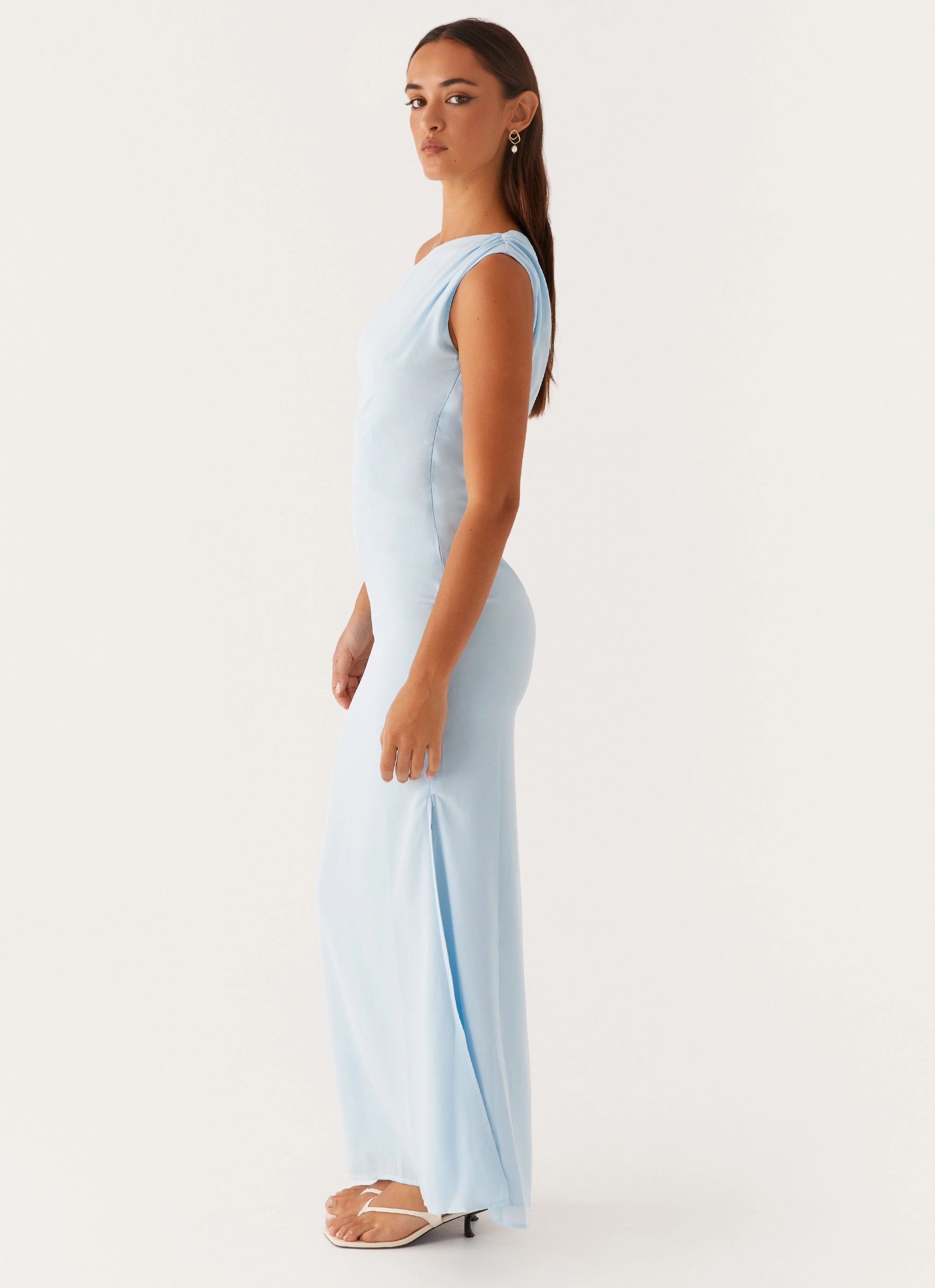 Dinner Date Maxi Dress - Blue Sheer Panel Clean Texture