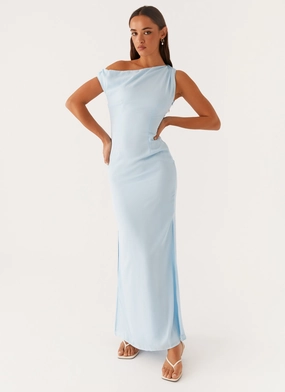 Dinner Date Maxi Dress - Blue Sleek Flow Slit Detail