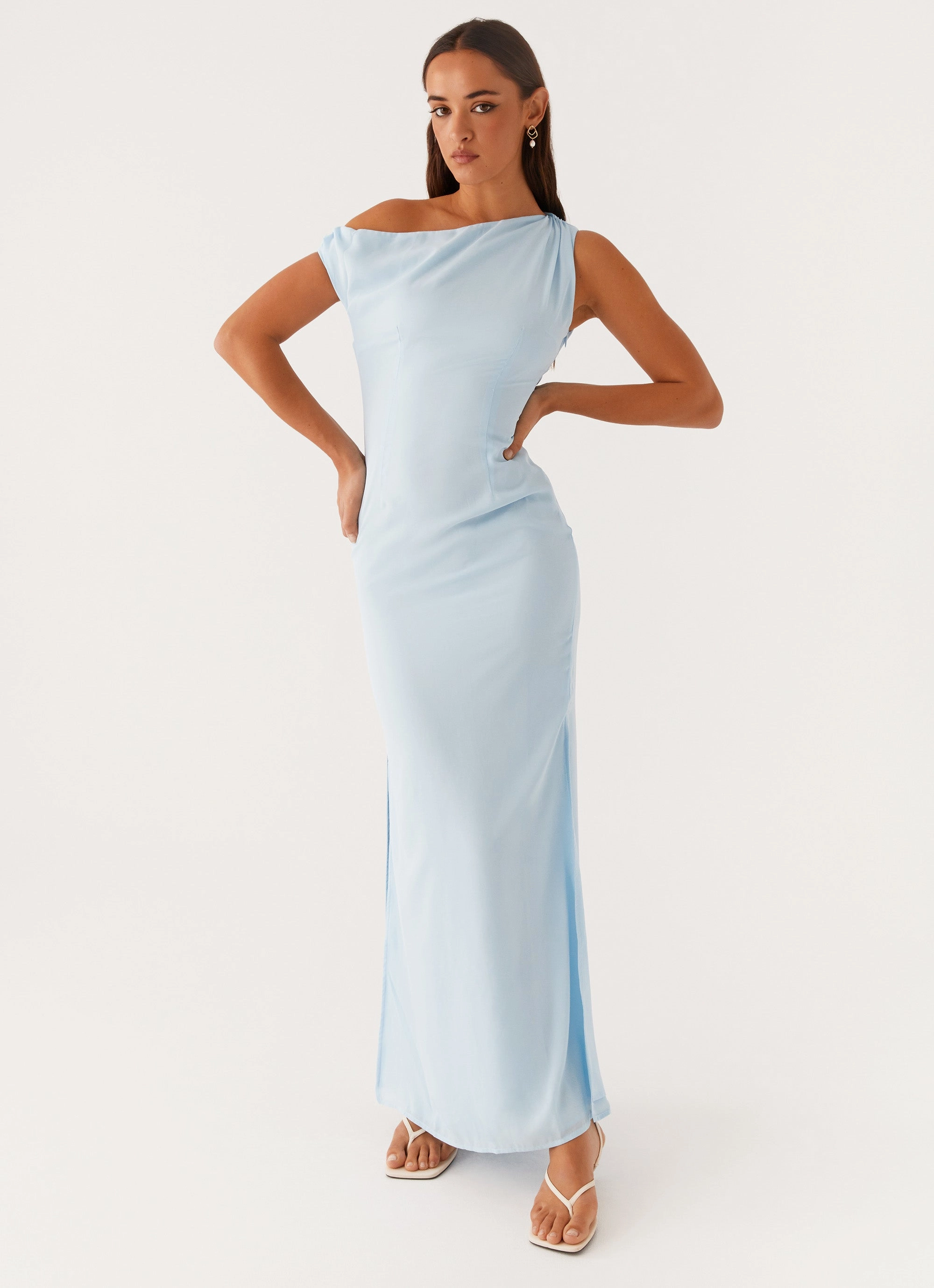 Dinner Date Maxi Dress - Blue Sleek Flow Slit Detail