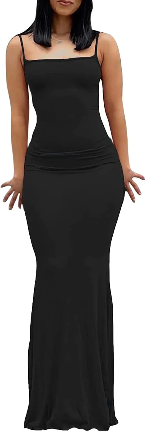 VIUTIL Women's Maxi Bodycon Dress Sexy Spaghetti Strap Sleeveless Tight Slip Long Dresses 2023