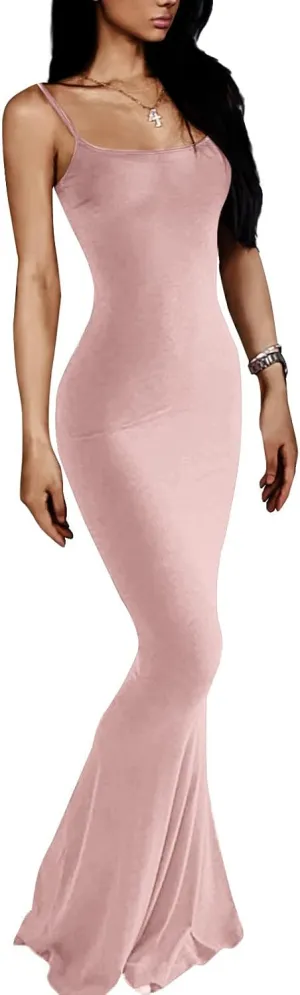 VIUTIL Women's Maxi Bodycon Dress Sexy Spaghetti Strap Sleeveless Tight Slip Long Dresses 2023