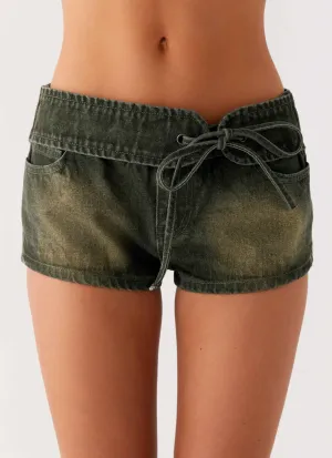 Vivia Denim Micro Shorts - Washed Khaki Minimalist Style Smooth Finish Vivia Denim Micro Shorts - Washed Khaki