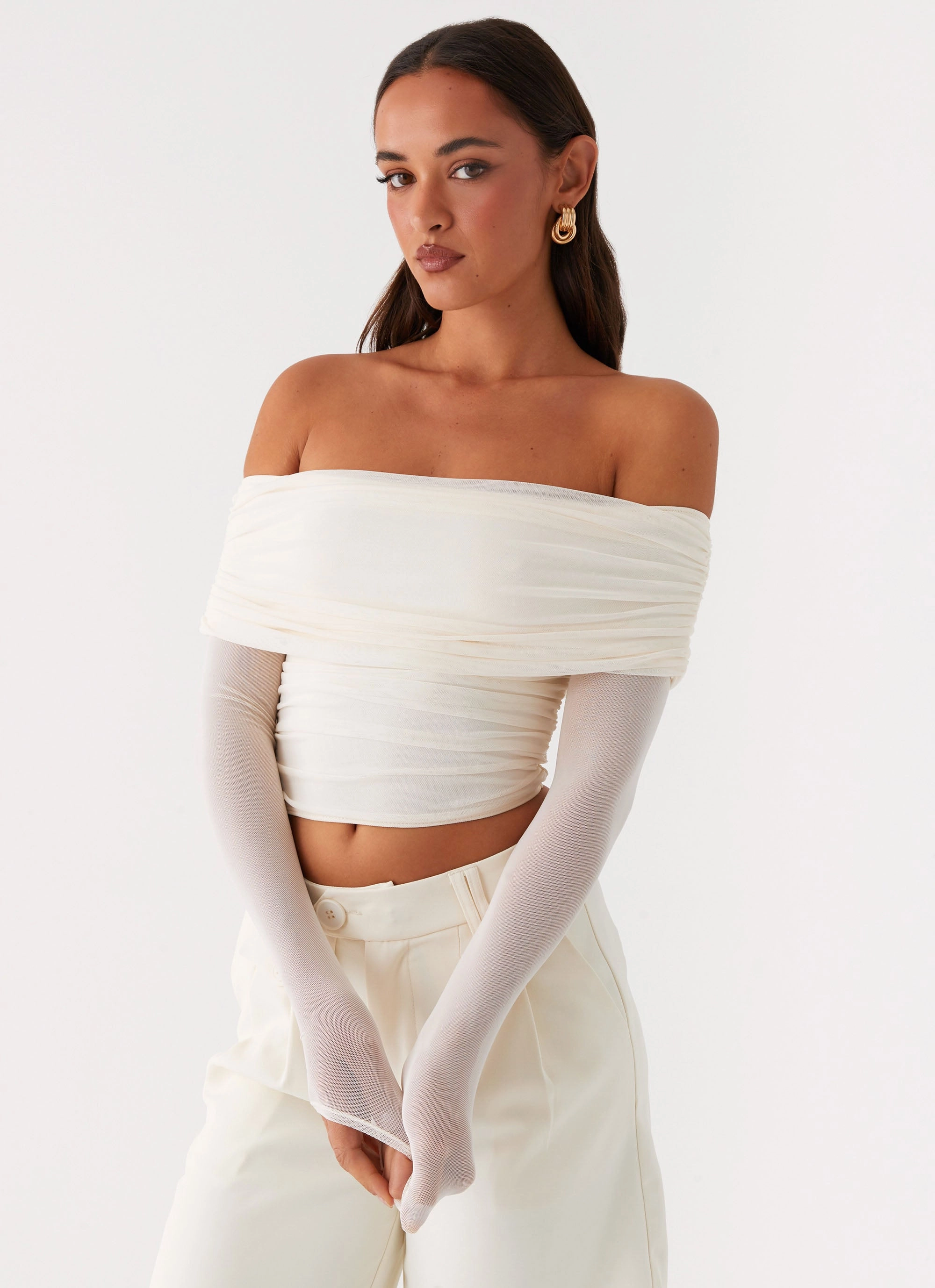 Vivianne Off Shoulder Top - Ivory Layered Look AllDay Comfort