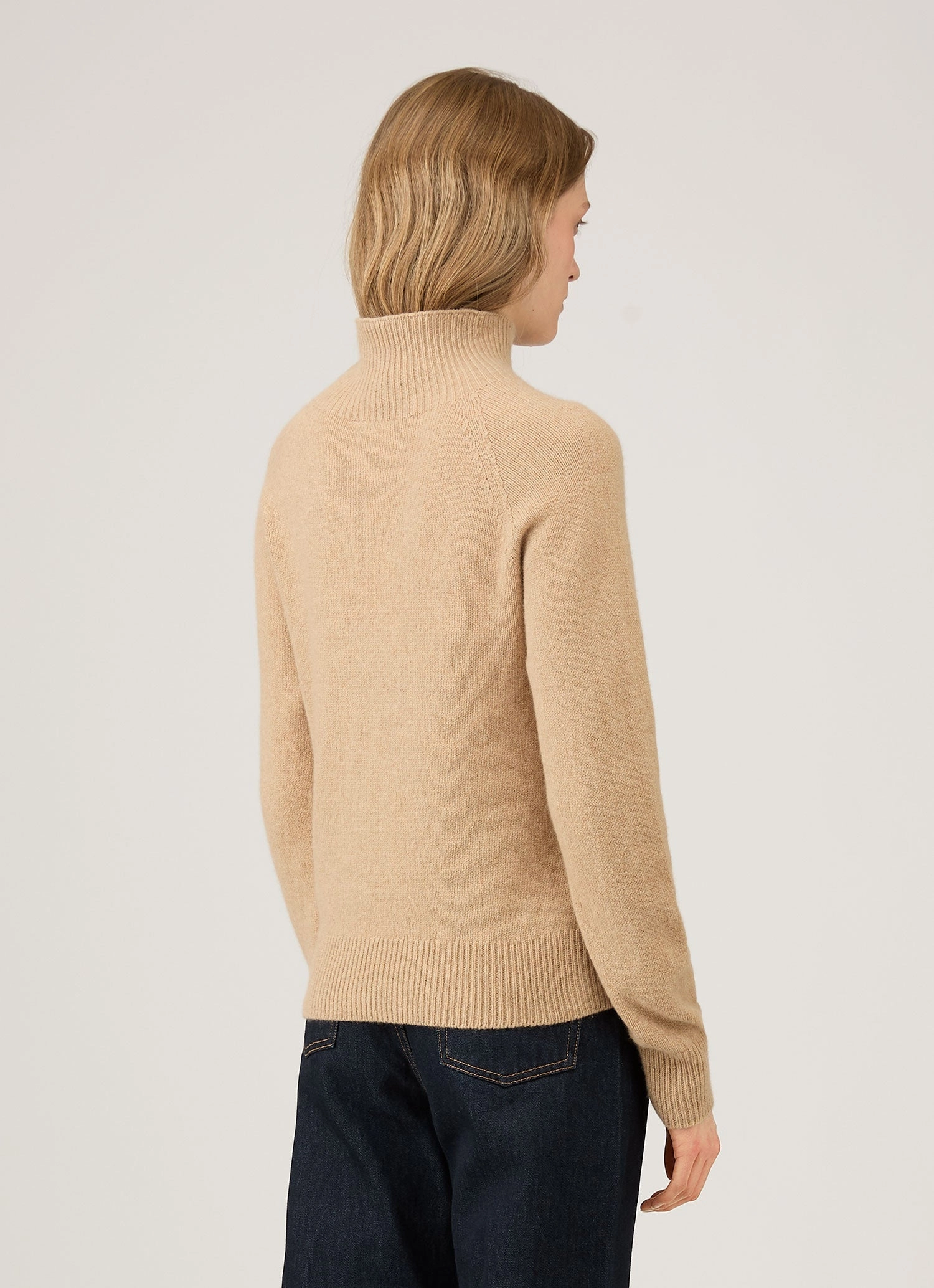 Just Right Women's Lambswool Funnel Neck Jumper in Light Camel