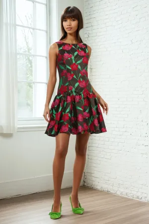 Waist Defining Roxy Mini Dress - Roses and Thorns Color-Blocked Chilly Weather Wear Roxy Mini Dress - Roses and Thorns
