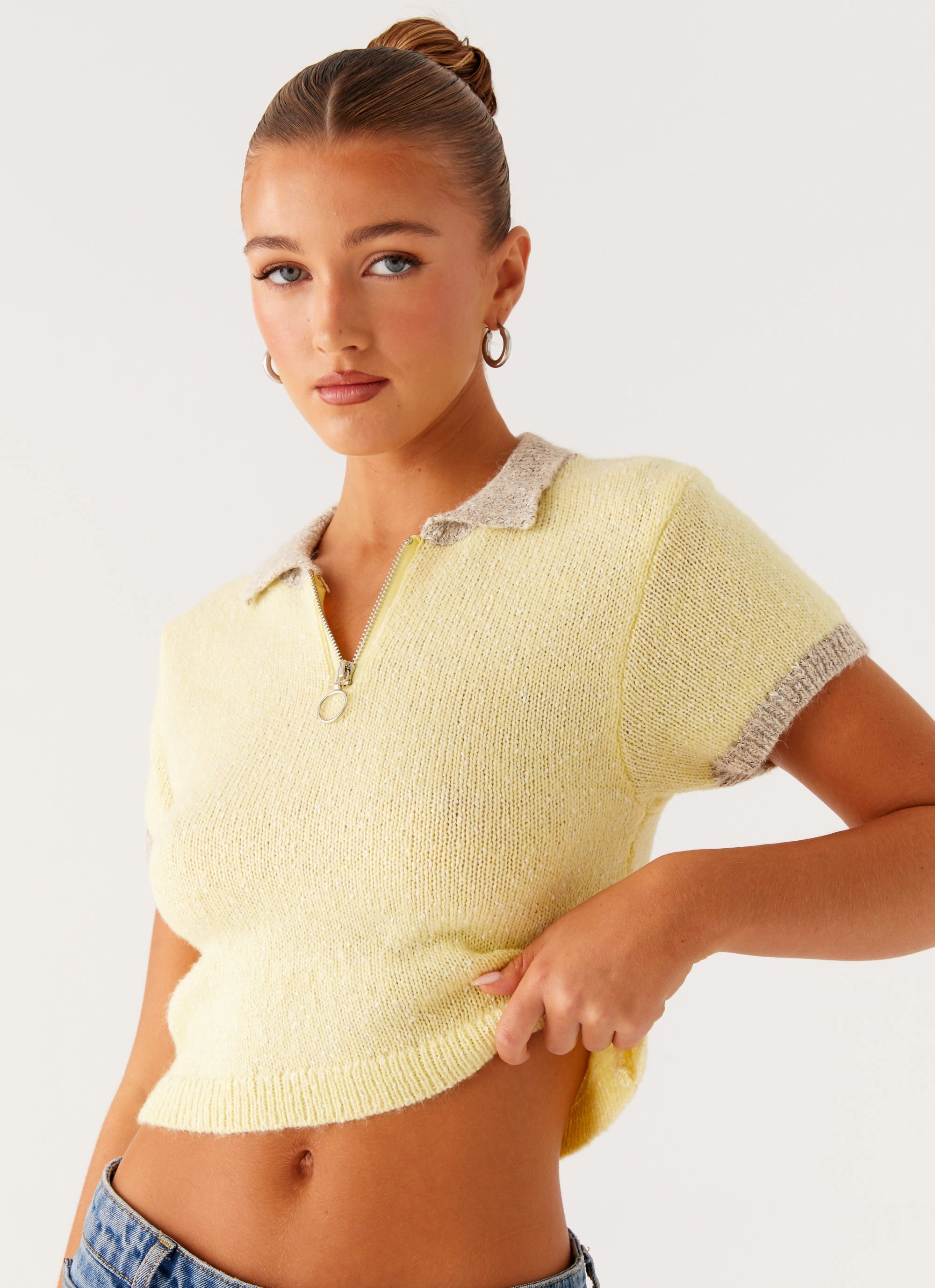 SoftBrushed Reinforced Neckline Walsh Knit Polo Top - Yellow