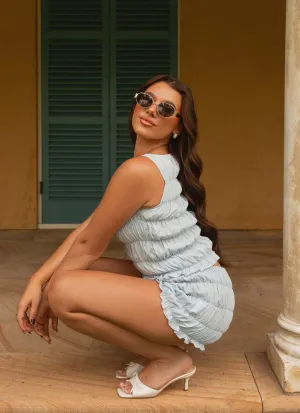 Wardrobe Essential Girls Like Us Ruched Mini Shorts - Blue Soft Performance Girls Like Us Ruched Mini Shorts - Blue